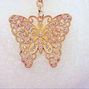 NWT Purse Charm Key Chain Crystal Butterfly in golden